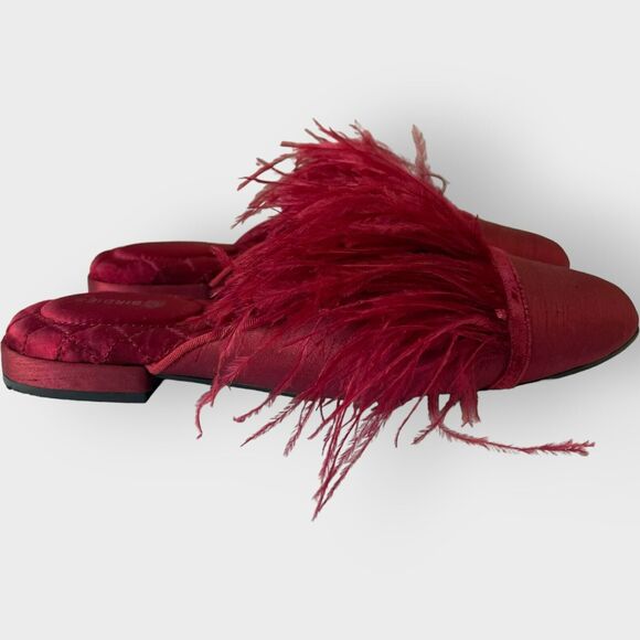 Birdies Lovebird Feather Mules Satin Quilted Slip On Red Size 6 Fun Cute Spring - Picture 11 of 15
